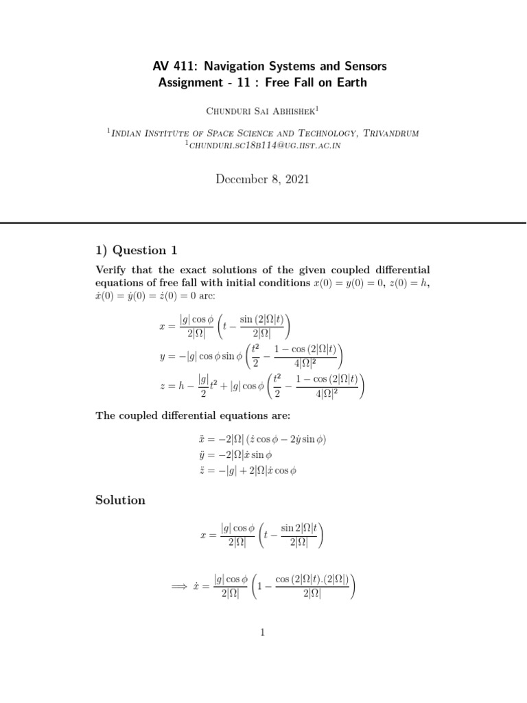 Free Fall Dynamics and Equations | PDF | Applied And Interdisciplinary ...