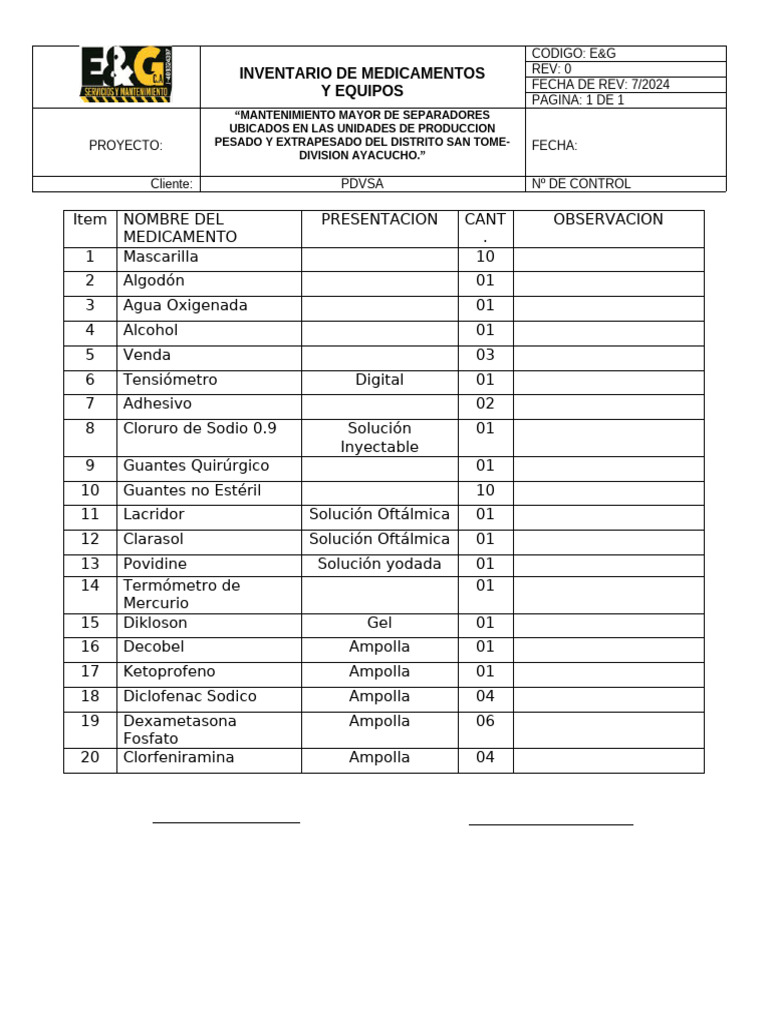 Inventario de Medicamentos y Equipos | PDF | Compuestos químicos
