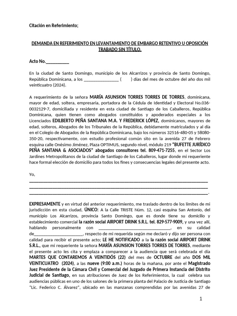 Demanda Referimiento Levantamiento Emb. Maria Asunsion (VIP MATUM), E.P ...
