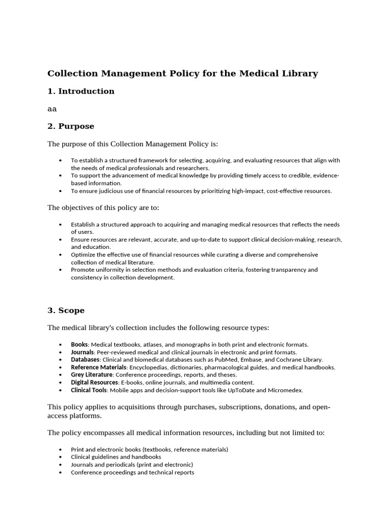 Medical Library Collection Management Policy | PDF | Open Access ...