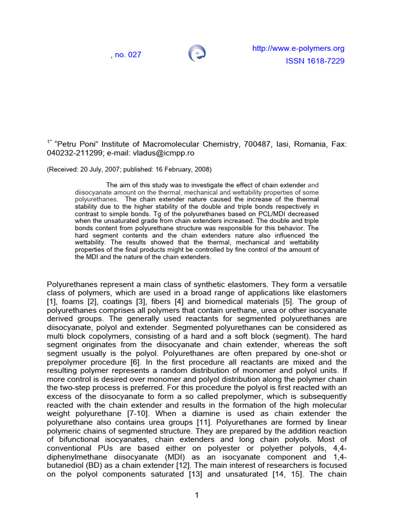 10.1515 Epoly.2008.8.1.285 | PDF | Polyurethane | Polymers
