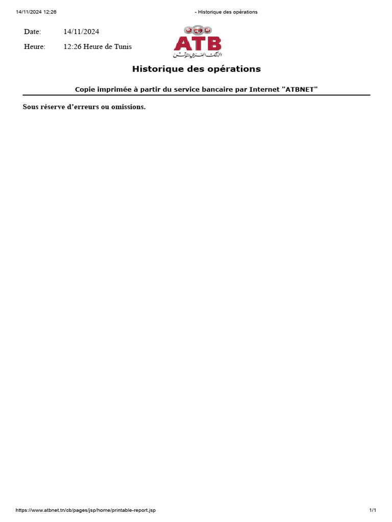 Historique des opérations bancaires ATBNET | PDF