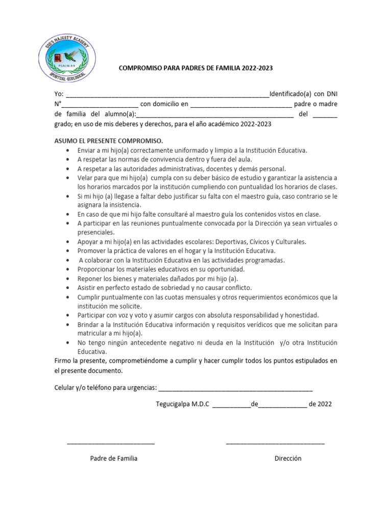 Compromiso para Padres de Familia | PDF | Escuelas
