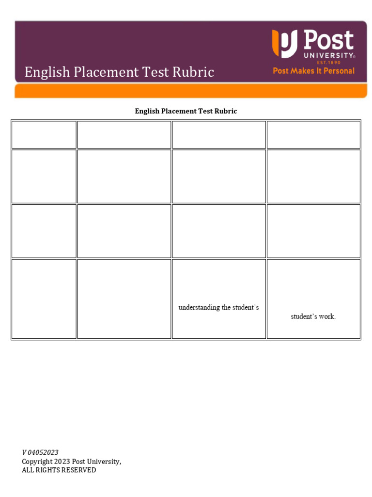 ENG107 Placement Test Rubric | PDF
