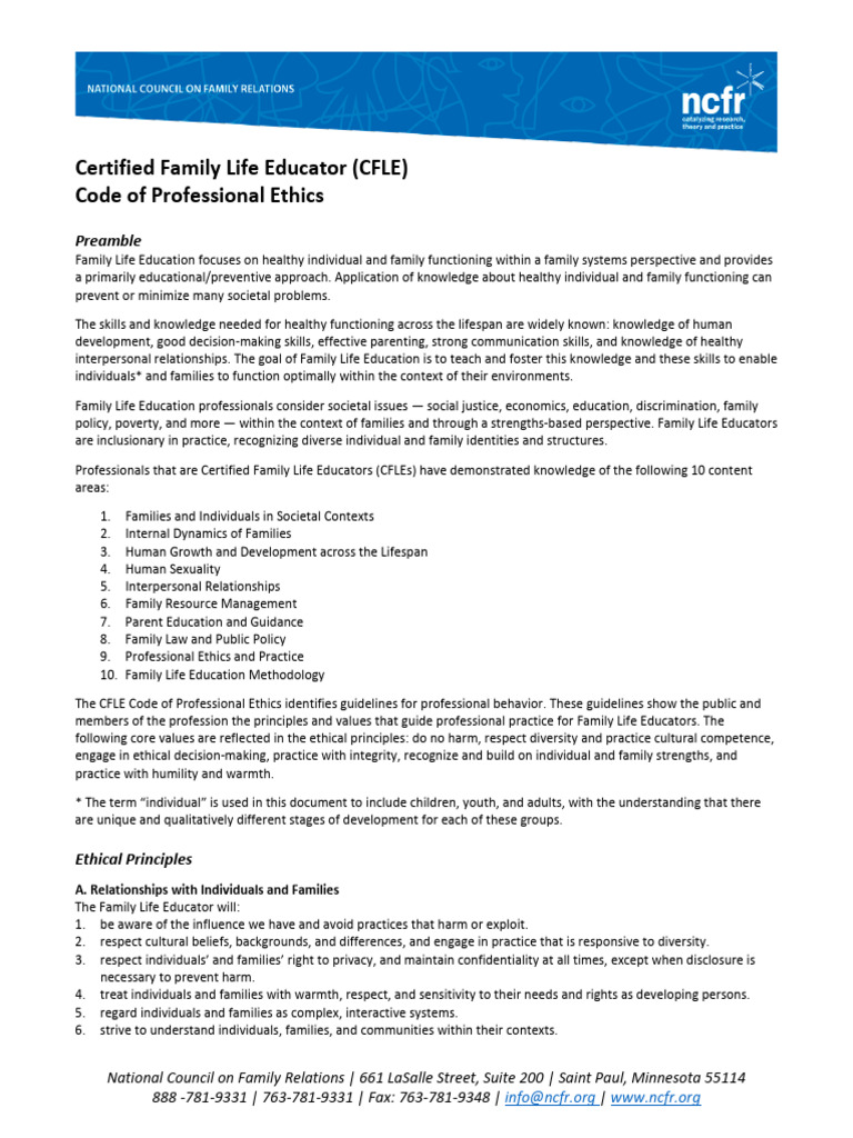 CFLE Code of Professional Ethics | PDF | Family | Community