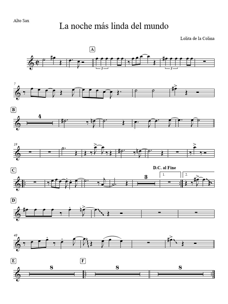 La Noche Más Linda Del Mundo - Alto Sax | PDF