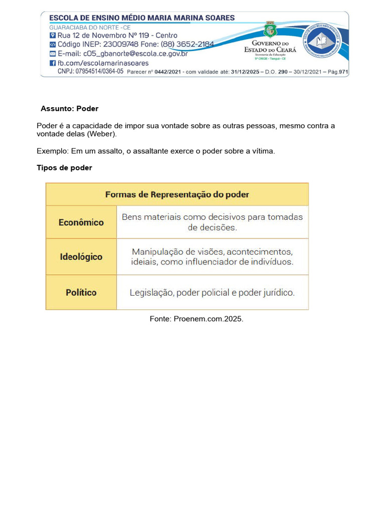 Tipos de Poder e Dominação Legítima | PDF | Poder (social e político ...