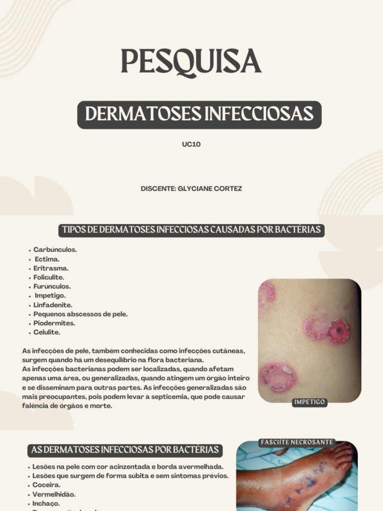 Tipos de Dermatoses Infecciosas | PDF | Infecção | Doenças e distúrbios
