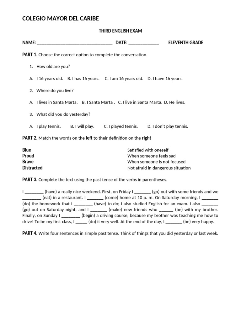 Eleventh Grade English Exam Practice | PDF
