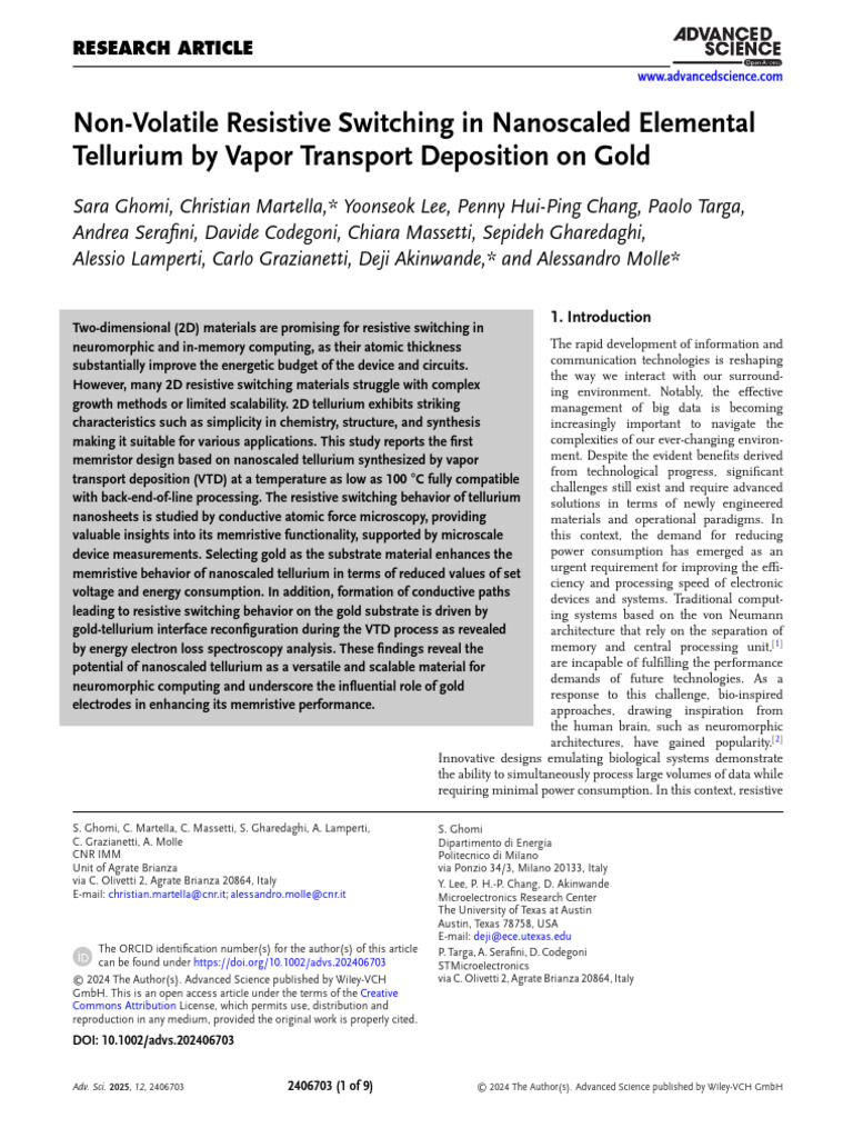 Tellurium Nano Deposition On Gold | PDF | Applied And Interdisciplinary ...
