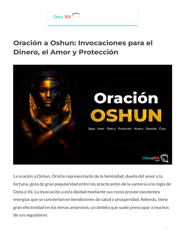 Oración A Oshun - Invocaciones para La Prosperidad, El Amor y Pro | PDF ...