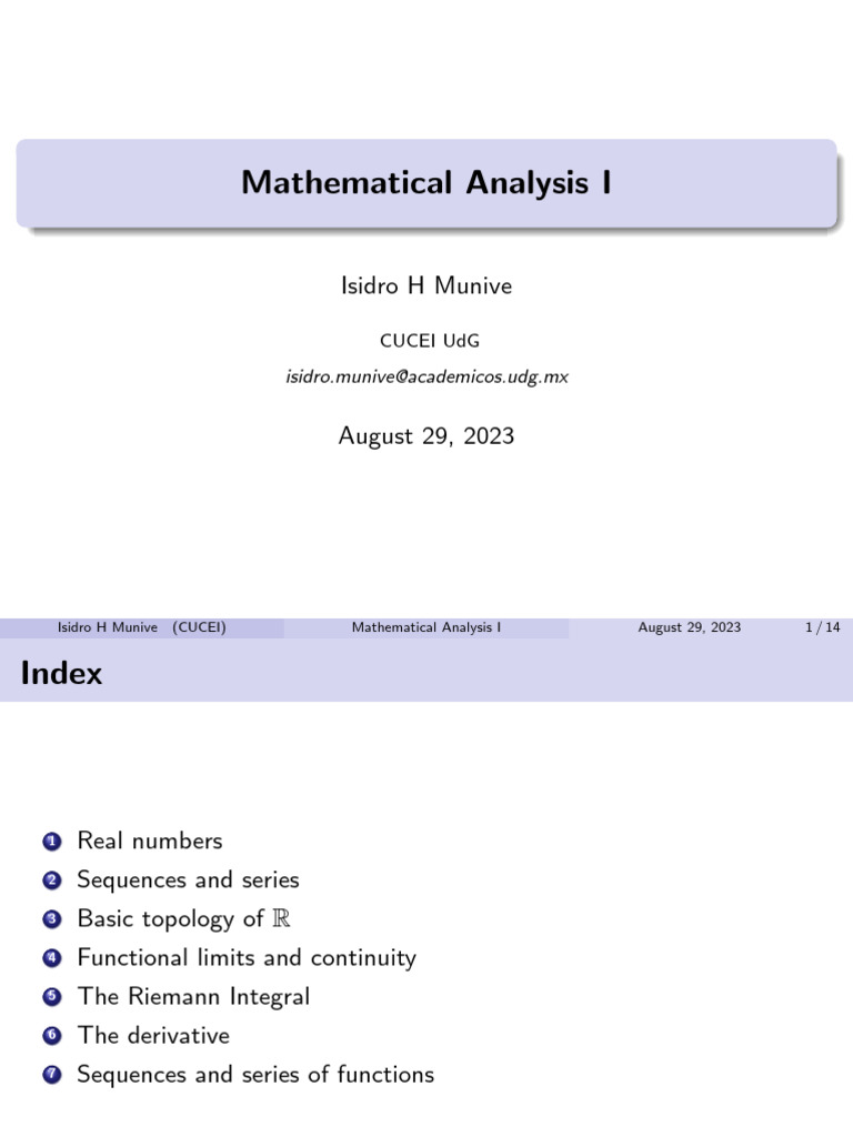 Mathematical Analysis I Overview | PDF | Empty Set | Real Number
