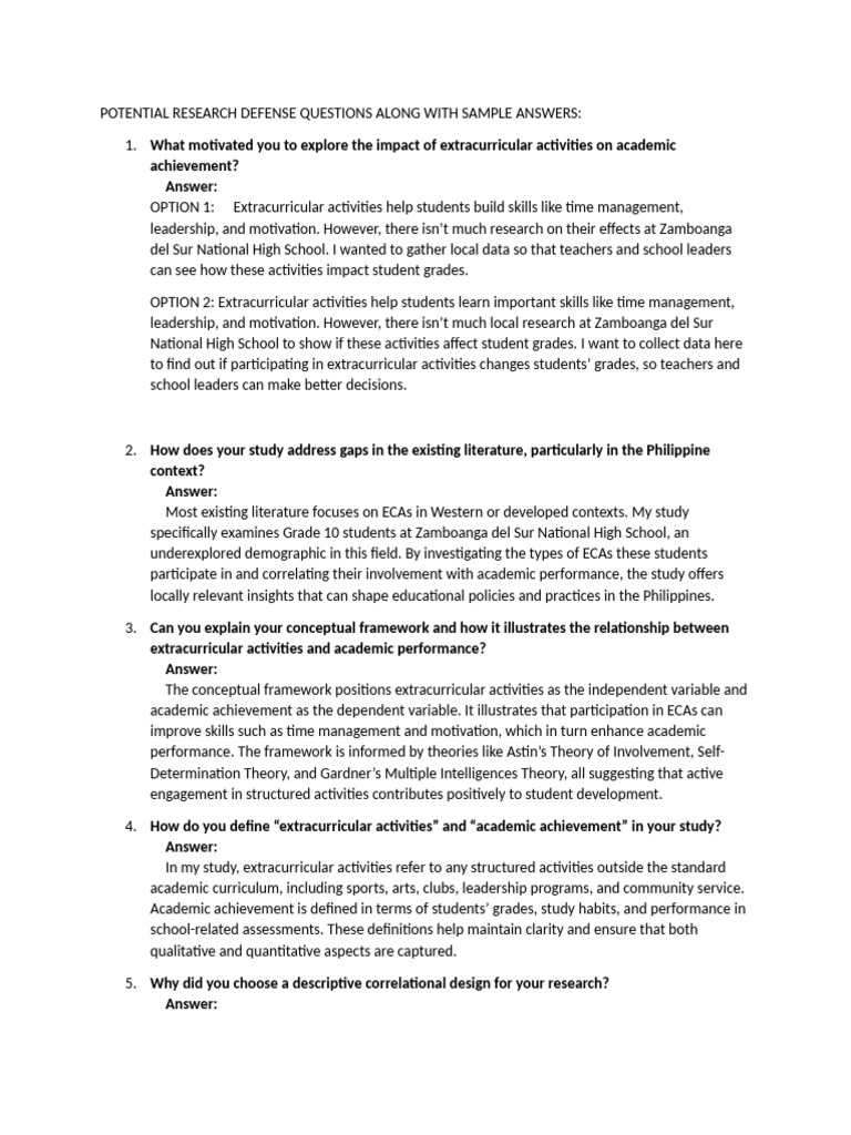 Potential Research Defense Questions Along With Sample Answers | PDF ...