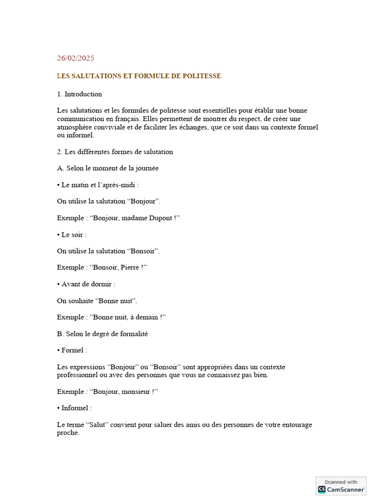 Salutations et Politesse en Français | PDF