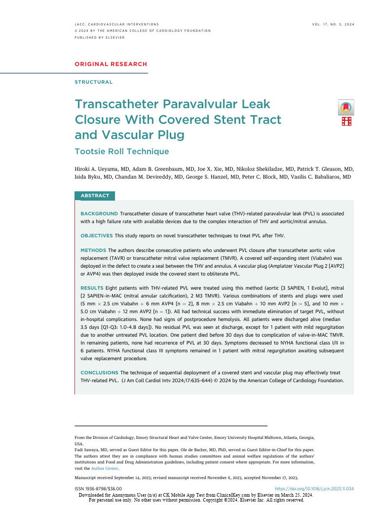 Transcatheter Paravalvular Leak Closure With Covered Stent Tract and ...