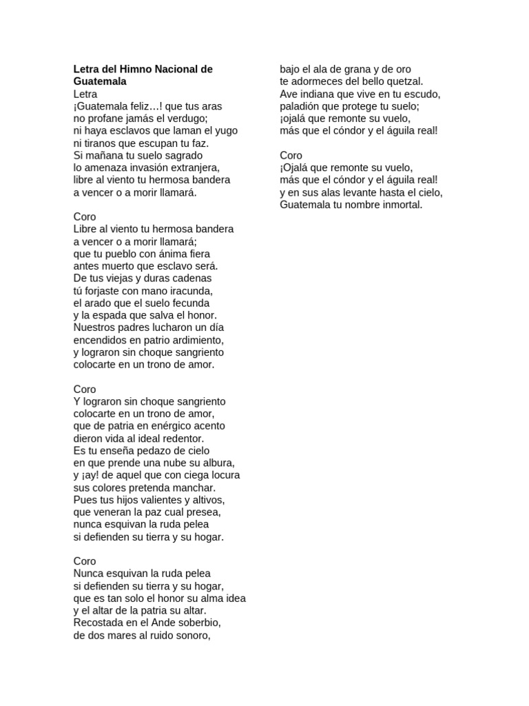 Letra del Himno Nacional de Guatemala | PDF