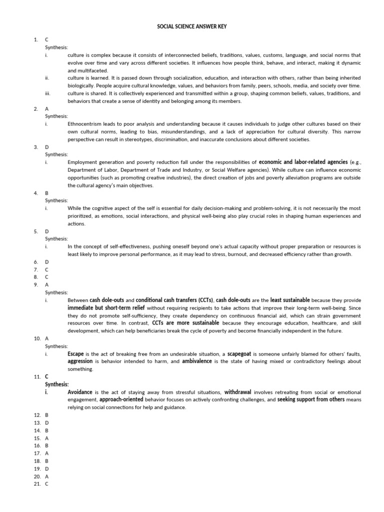 Social Science Answer Key Insights | PDF | Love | Liberal Arts Education