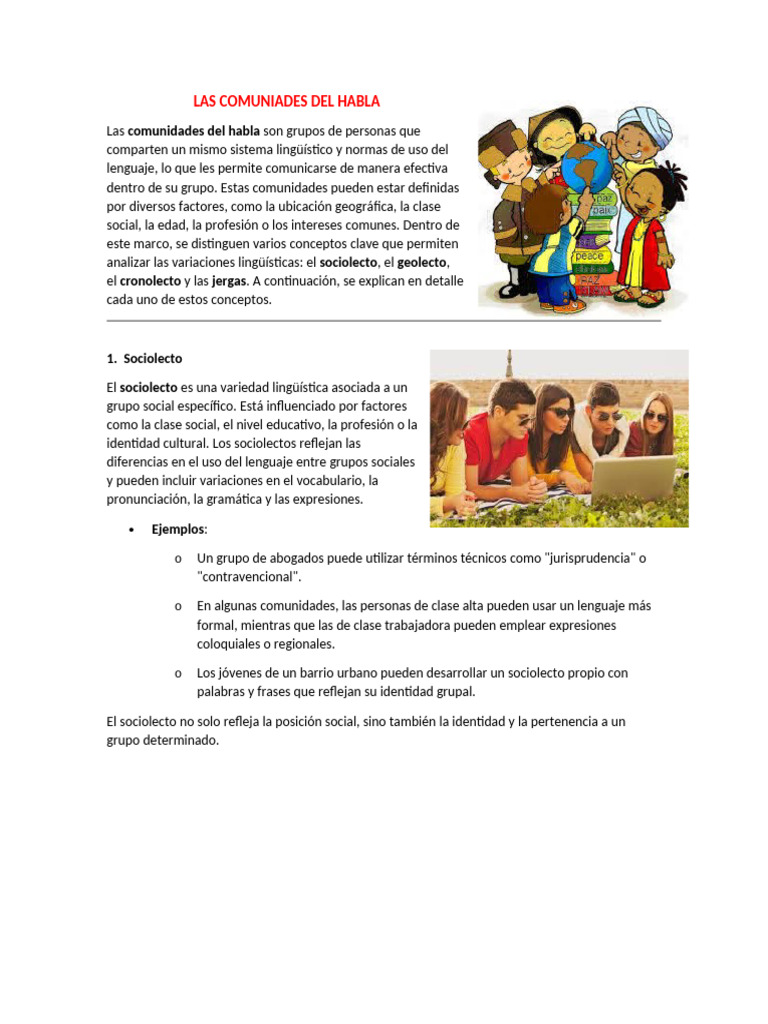 Ejemplos de sociolecto, geolecto y cronolecto | PDF | Dialecto | Lengua ...