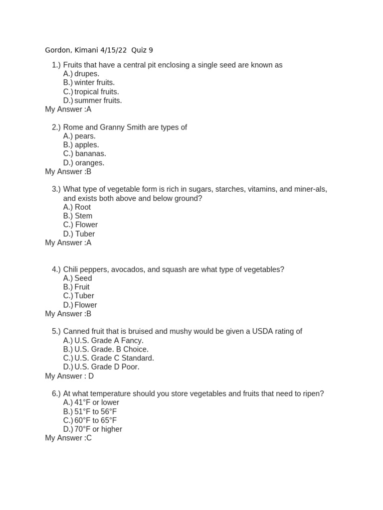 Cooking Quiz 9 | PDF