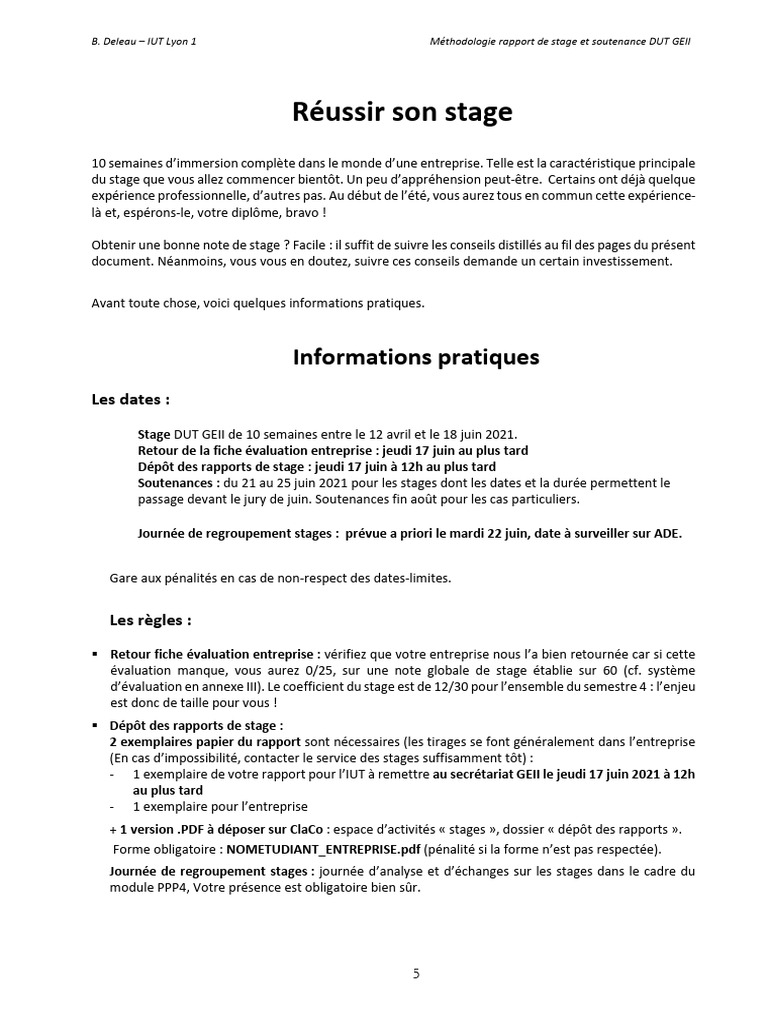 Guide pour réussir son stage DUT GEII | PDF