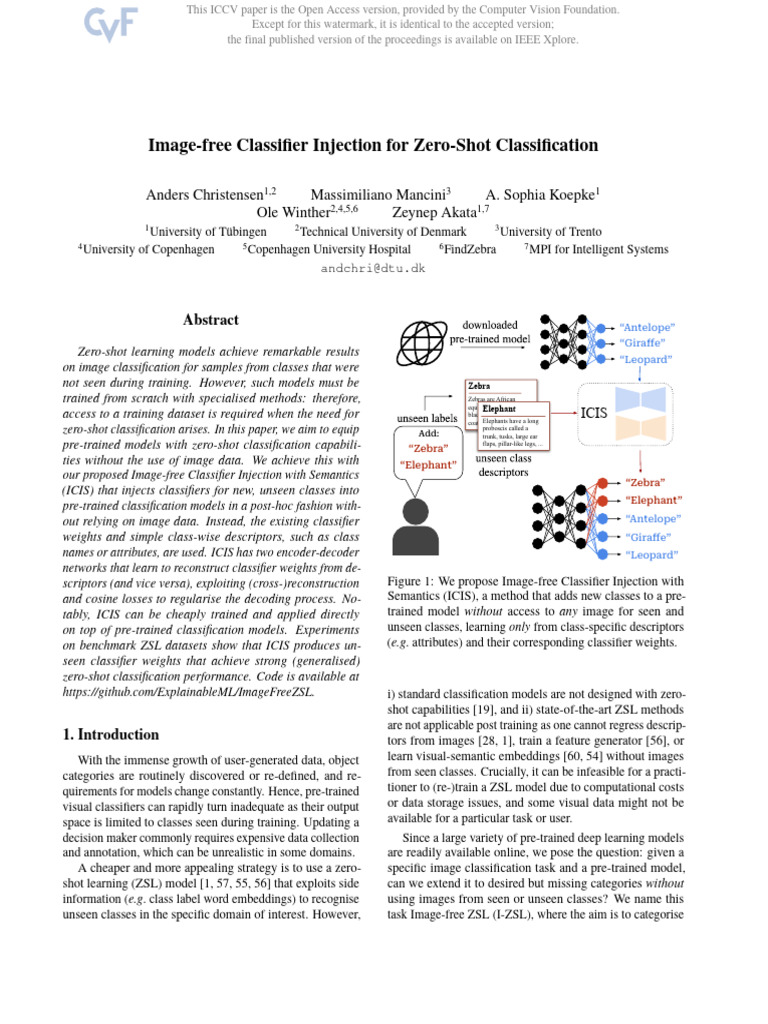 Image-free Zero-Shot Classifier Injection | PDF | Statistical ...