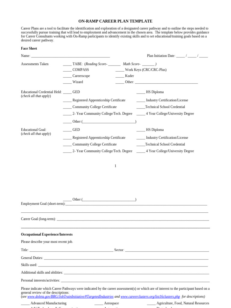 On-Ramp Career Plan Template | PDF