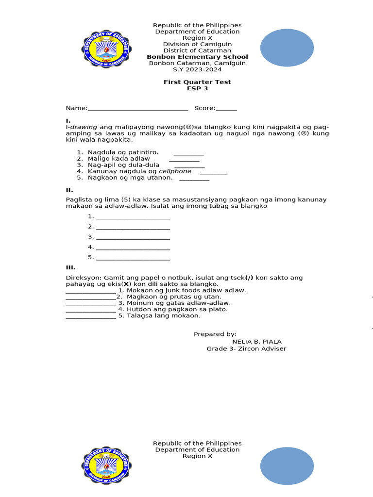 1st Quarter Summative Test | PDF