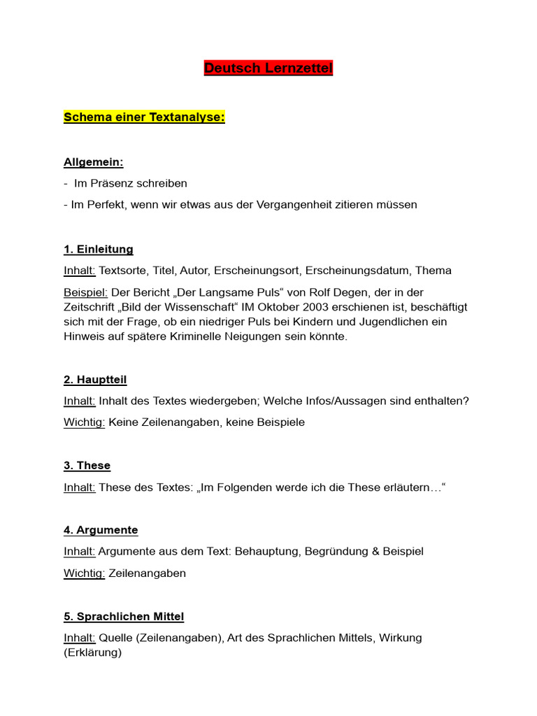 Deutsch Textanalyse | PDF