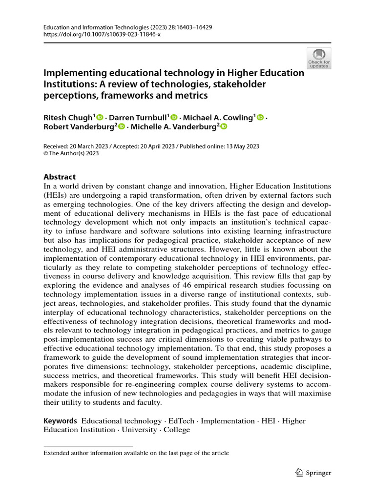 Implementing Educational Technology in Higher Education Institutions: A ...