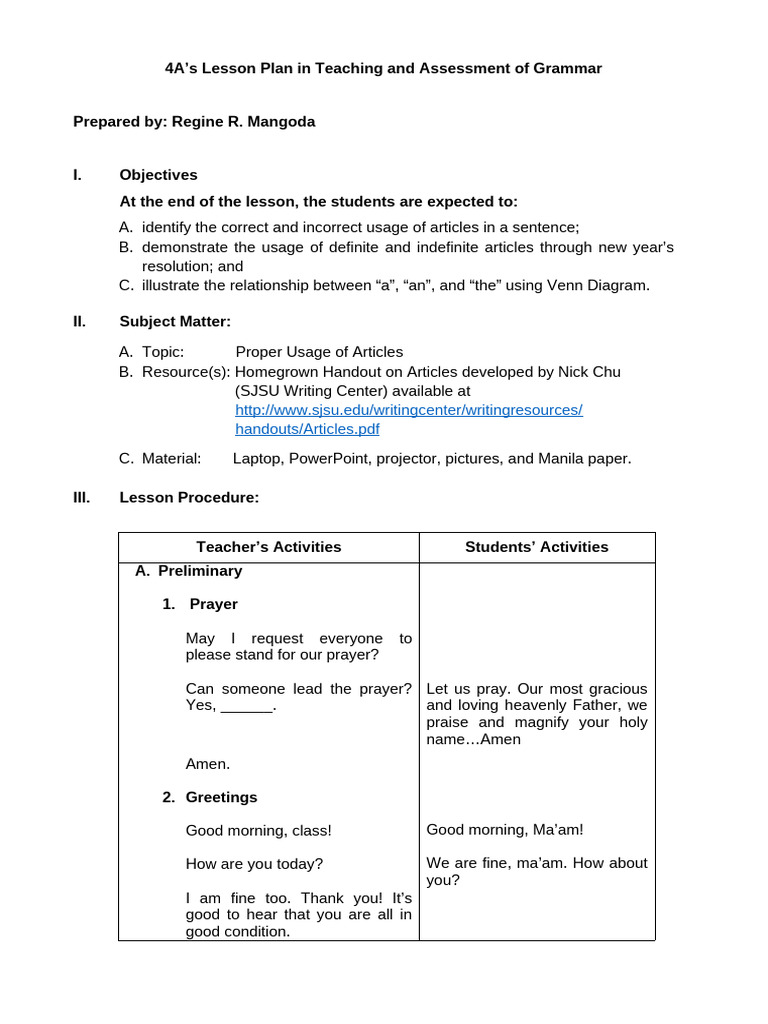 Teaching Articles: Lesson Plan Guide | PDF | English Language | Noun