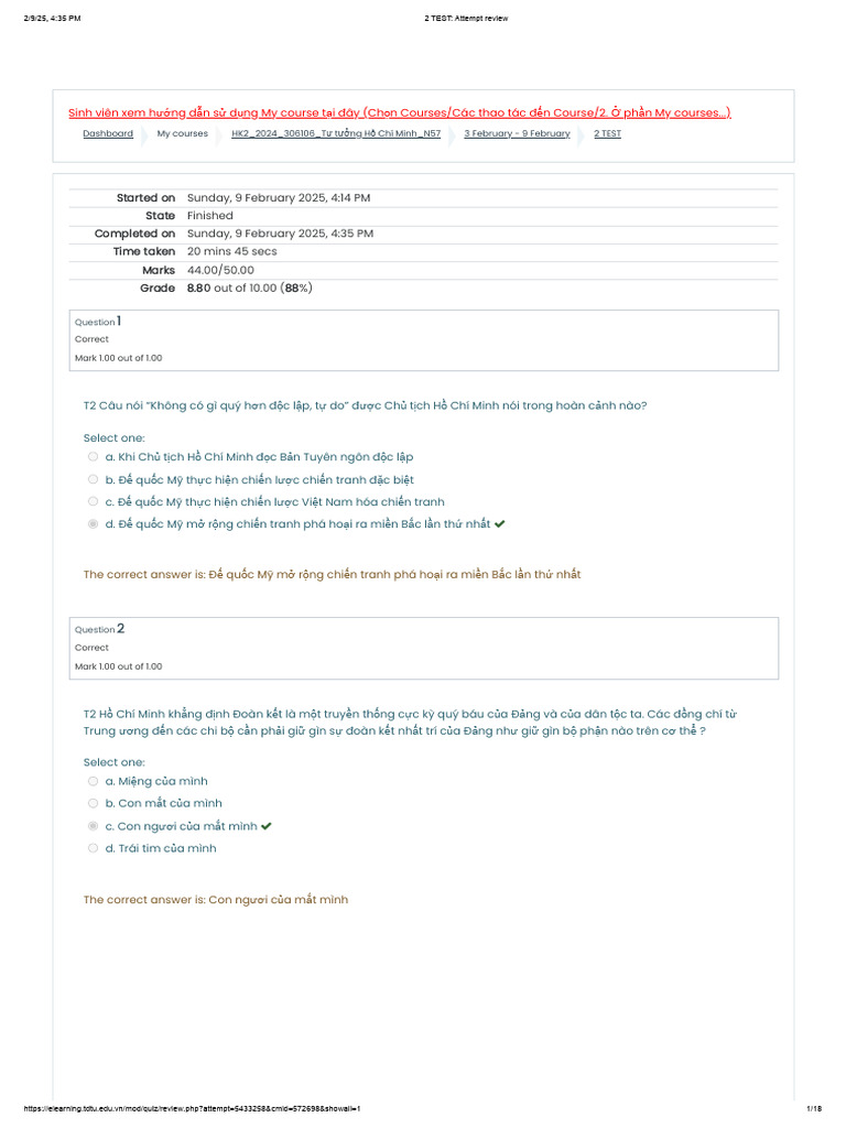 2 TEST - Attempt Review TTHCM | PDF