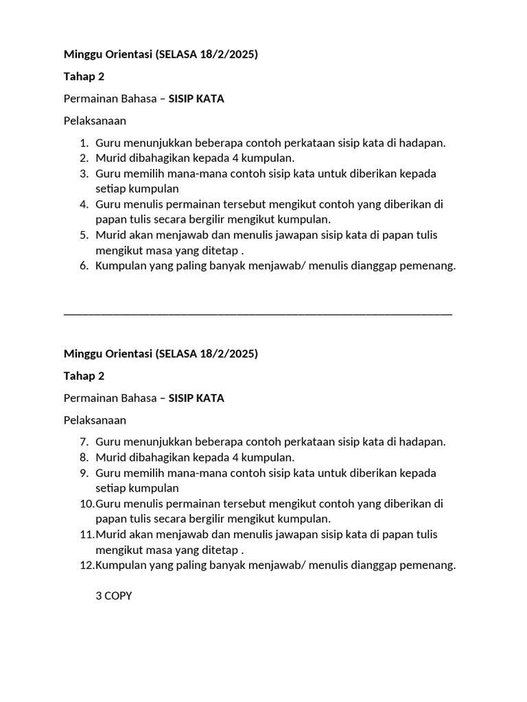 Permainan Bahasa: Sisip Kata untuk Murid | PDF