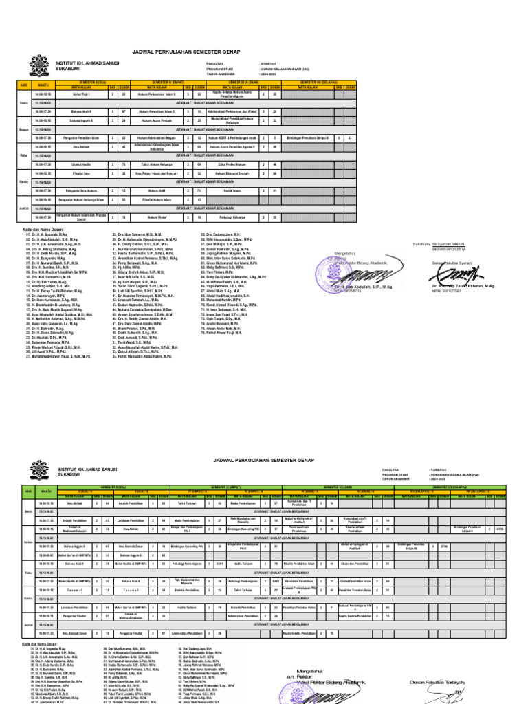 Jadwal Perkuliahan 2024-2025 Fakultas Syariah dan Tarbiyah | PDF