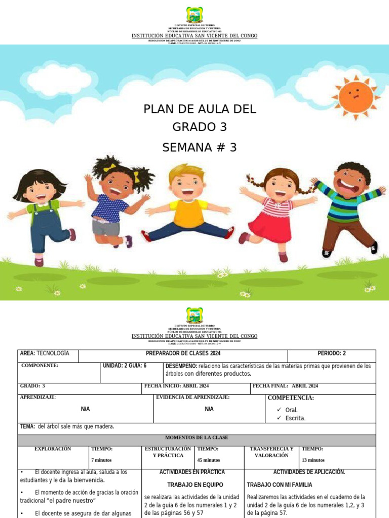 Semana # 3 Del Grado Tercero | PDF | Salón de clases | Maestros