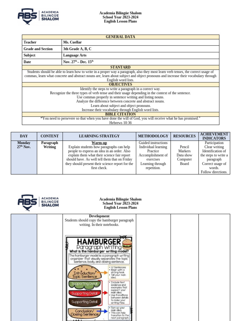 3th Language Arts Grade Nov. 27-Dec. 15 | PDF | Grammatical Tense | Data