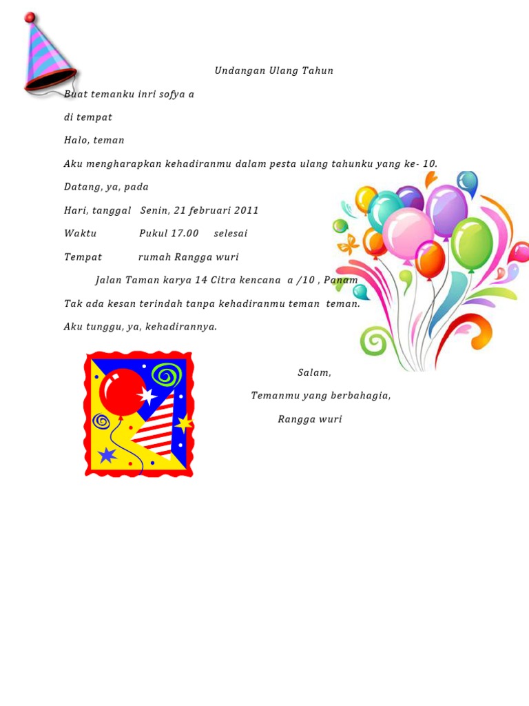 Undangan Pesta Ulang Tahun Rangga | PDF | Seni & Disiplin Bahasa
