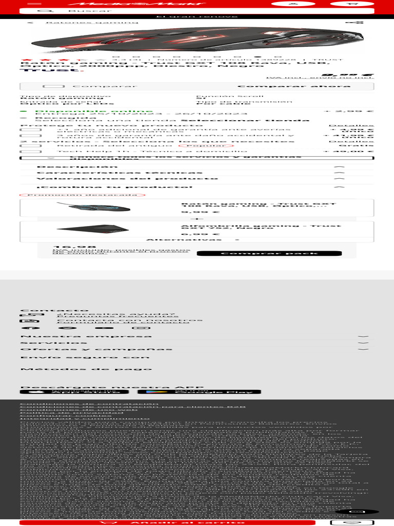 Ratón Gaming Trust GXT 108 Rava, USB, Óptico, 2000ppp, Diestro, Negro ...