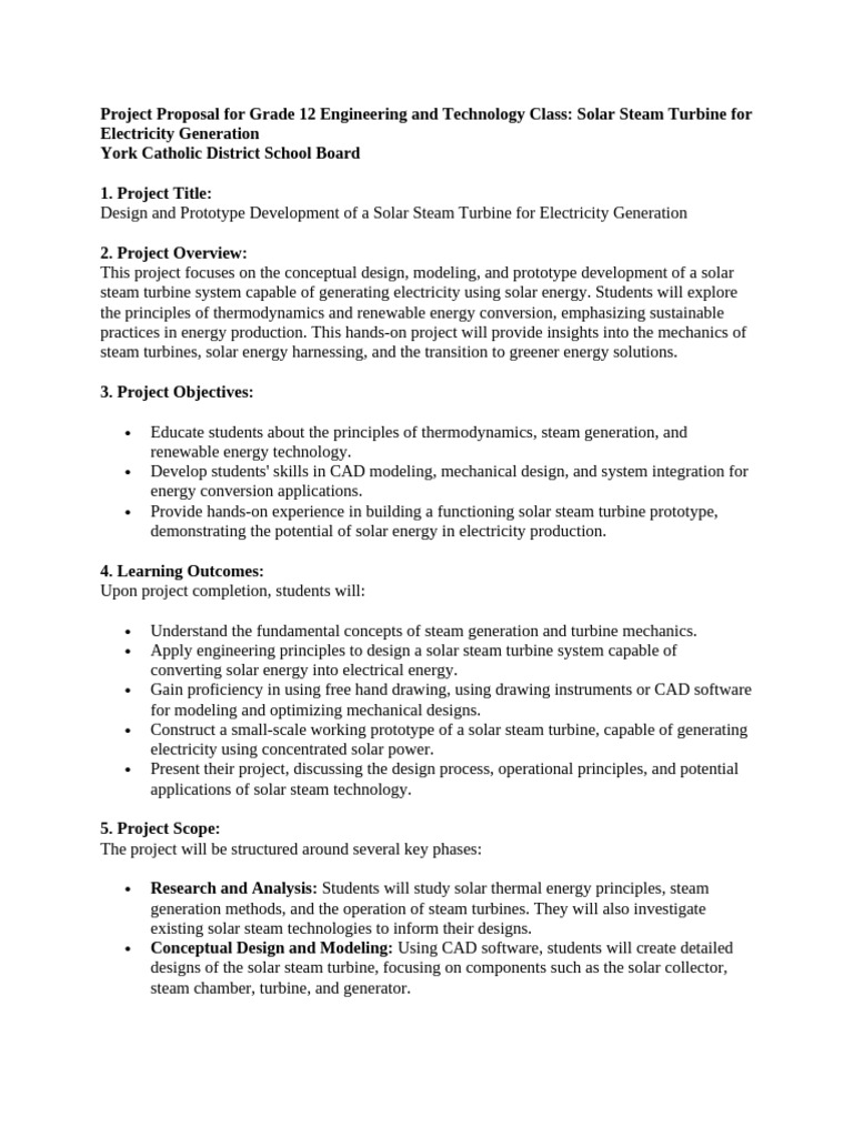 Solar Steam Turbine Project Proposal | PDF | Steam | Electricity Generation
