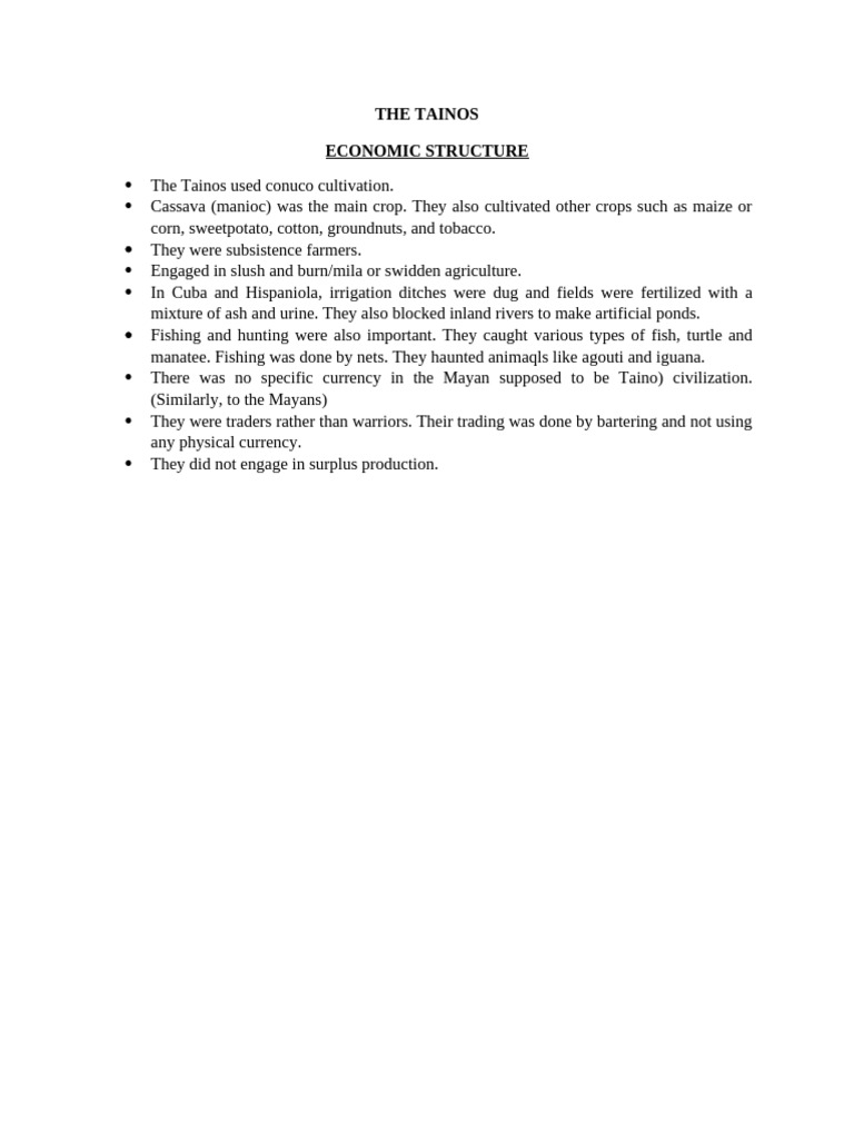 Taino Economic Structure and Agriculture | PDF