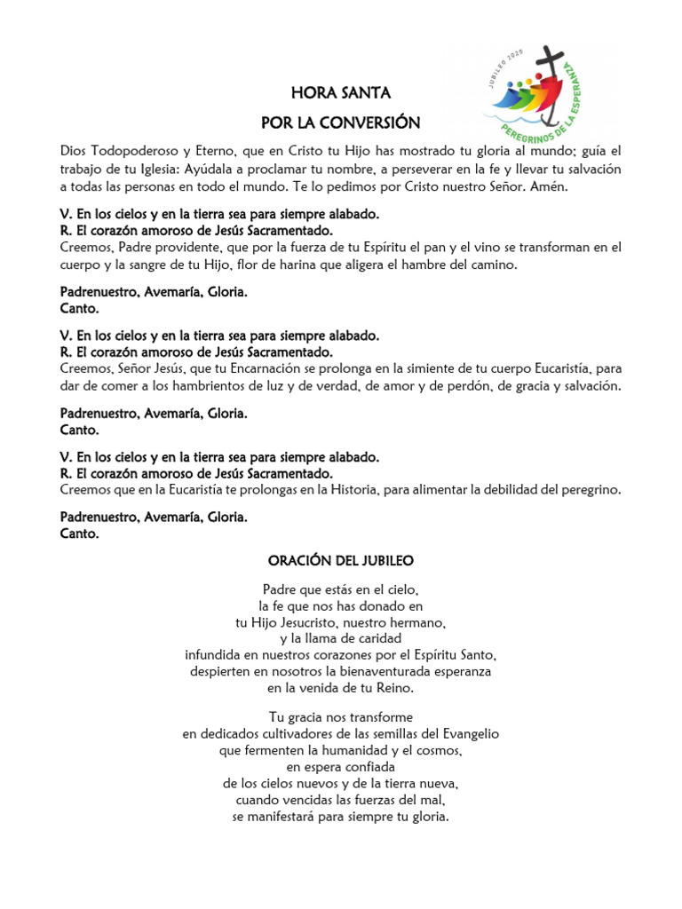 Hora Santa por la Conversión de Pecadores | PDF | Cristo (título ...