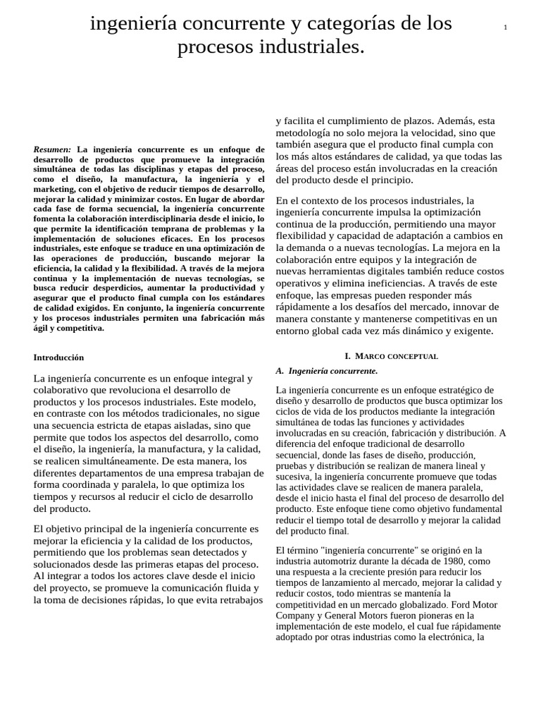 Ingeniería Concurrente en Procesos Industriales | PDF | Lean ...