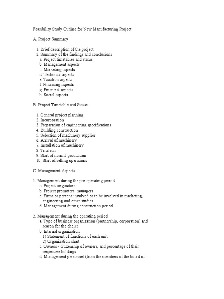 Manufacturing Feasibility Study Outline | PDF | Revenue | Taxes