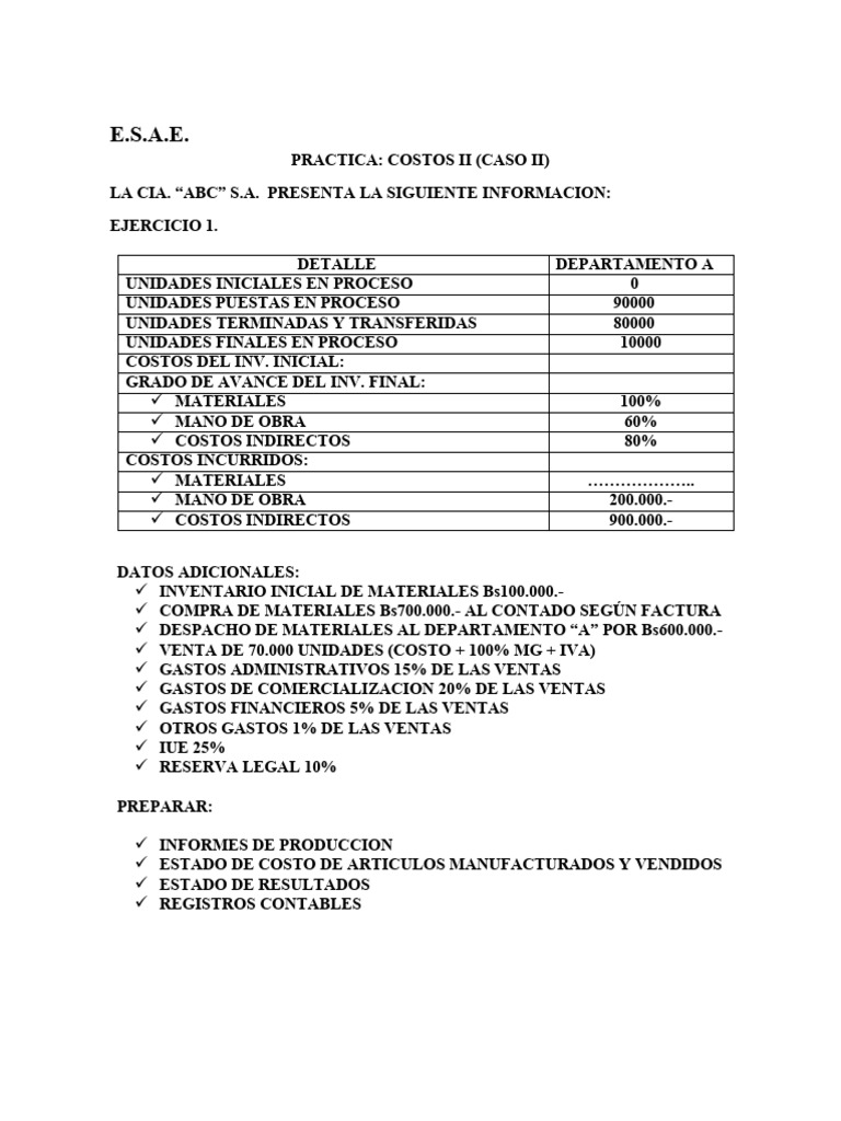 Análisis de Costos en Producción S.A. | PDF | Factura | Estado de ...