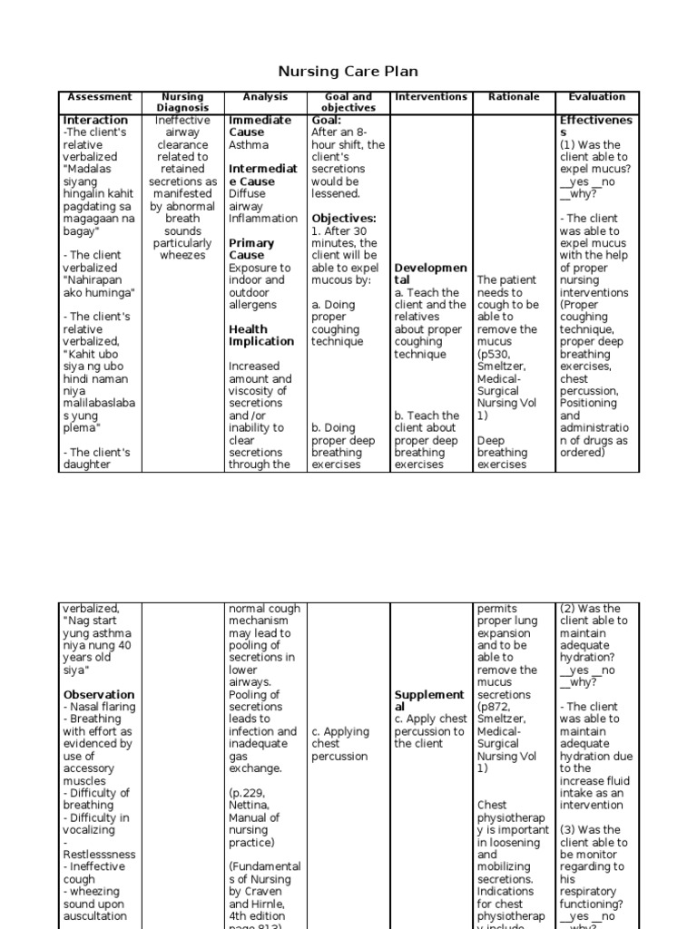 11 Nursing Care Plan Mucus Cough