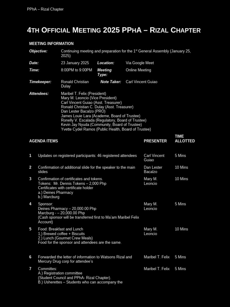 4th-Official-Meeting 2025 | PDF | Eating Behaviors Of Humans | Meal