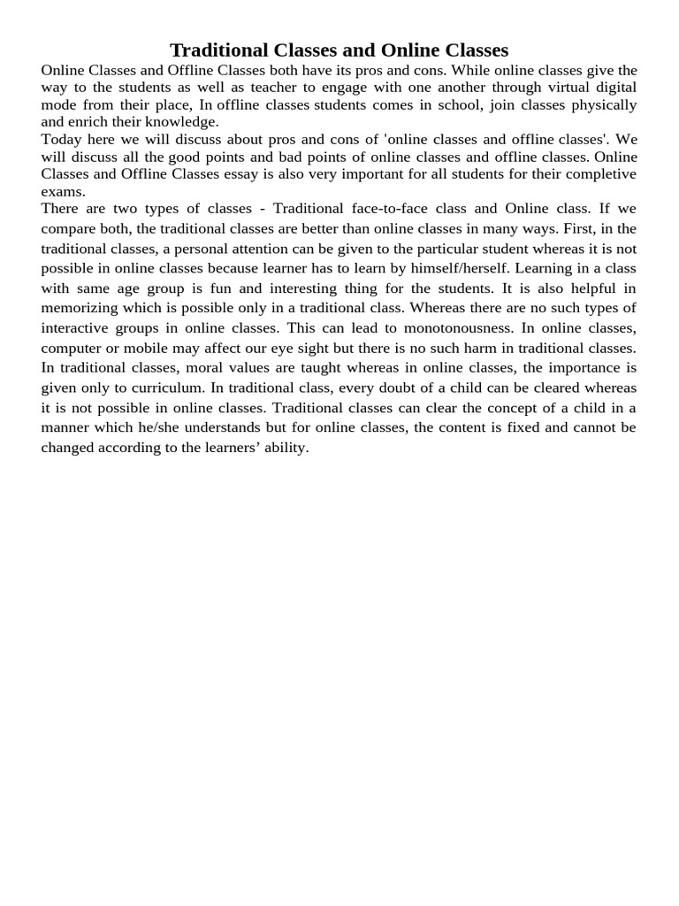 Traditional Classes and Online Classes | PDF