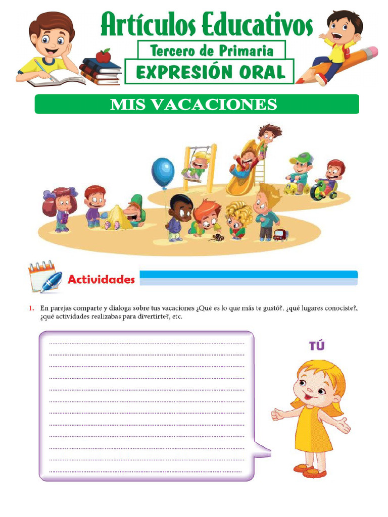 Mis Vacaciones para Tercero de Primaria | PDF