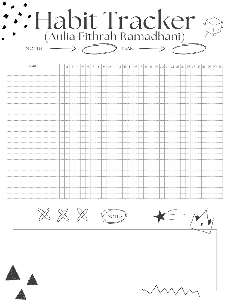 Black and White Fun Doodle Style Habit Tracker Monthly Planner | PDF