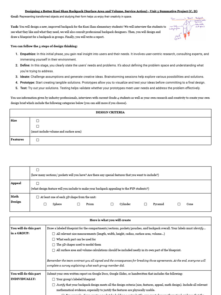 G9 Unit 5 Summative Project C D | PDF | Mathematics | Volume