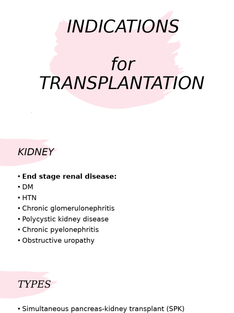 Kidney and Pancreas Transplant Indications | PDF